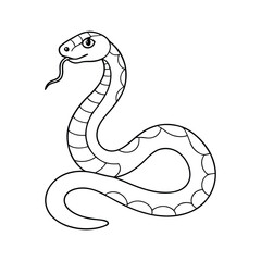 Fototapeta premium The outlined cartoon snake shows its tongue, with scales visible, on white
