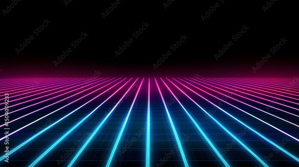 Poster the image contains a dark background with numerous bright pink and cyan neon lines arranged in a gri