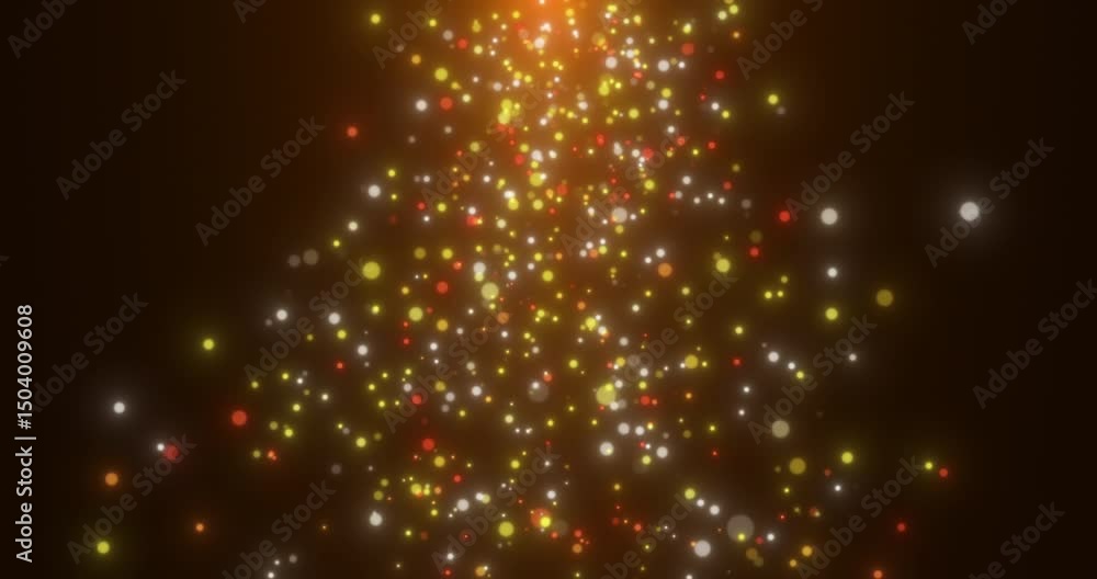 Poster falling golden sparkling particles on a black background. abstract animation.
