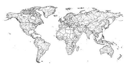 Detailed vector illustration of a world map showing continents, countries, and natural features; oceans and seas .
