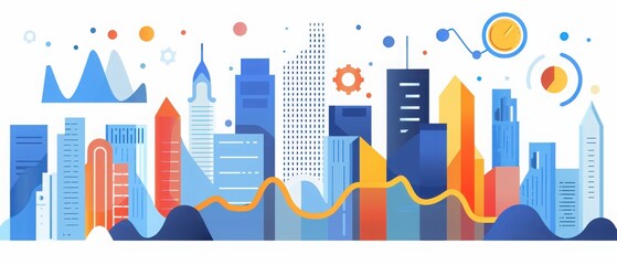 Abstract cityscape representing growth progress and data analysis