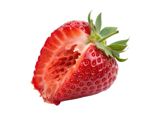 A ripe strawberry with a bite taken out of it isolated on a transparent background png food design concept