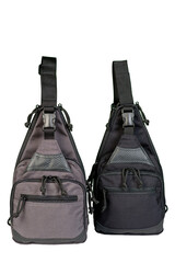 Unisex cross body bag with a large number of compartments and pockets.