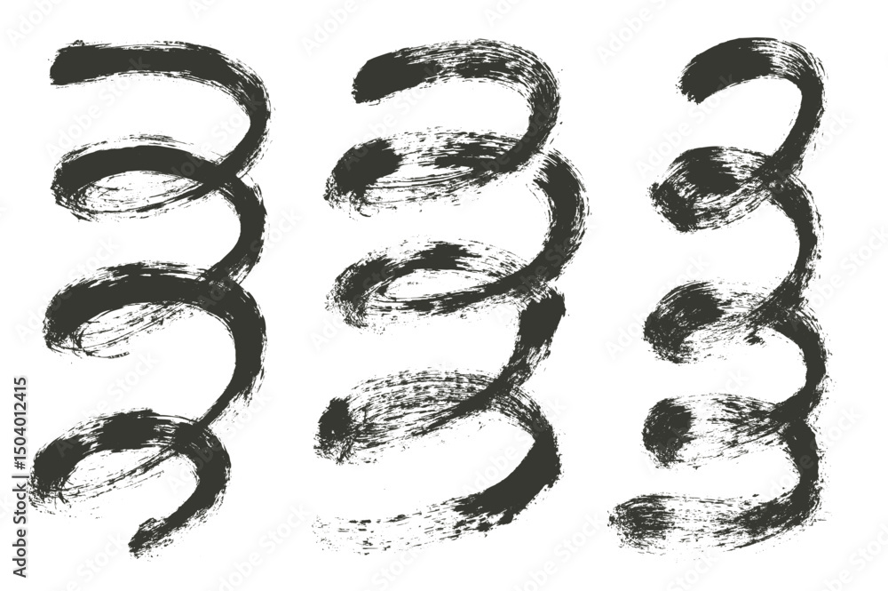 Poster dab brush stroke squiggles lines. hand drawn spirals confetti. brush stroke dye black linear scribbl
