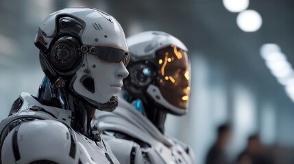 Fototapeta premium Close-up of two advanced robots.