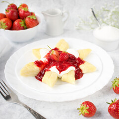 Cottage Cheese Dumplings with Fresh Strawberry Sauce and Sour Cream – Summer Comfort Food