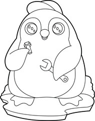 Penguin Mechanic Wrench Animal Vector Graphic Art Illustration