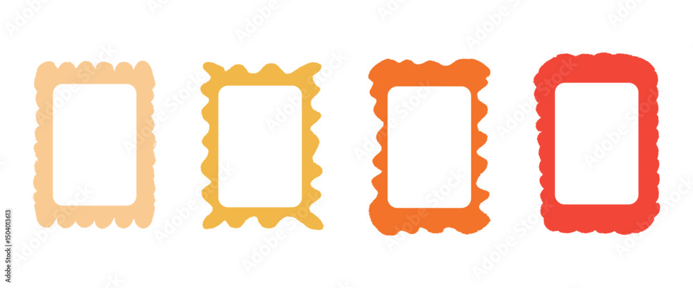 Poster scallop text boxes irregular frames hand drawn. wavy groovy rectangle borders by crayon isolated on 