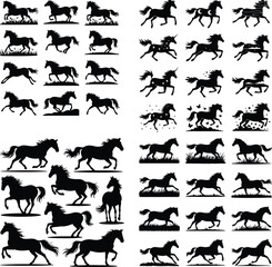 Horse Running Silhouette Set – Powerful Wild Animal Vector Collection Running Horse Clipart Bundle – Dynamic Gallop Silhouettes