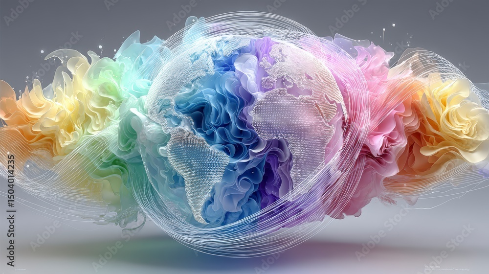 Aufkleber global connection colorful earth illustration with dynamic orbiting lines