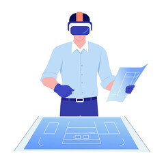 A flat style illustration showing virtual engineer