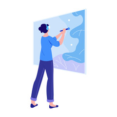 A flat style illustration showing a person doing vr painting