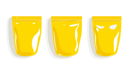 Bright Yellow Squeezy Condiment Packaging with Glossy Finish on White Background