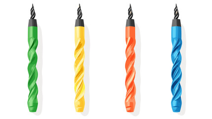 Brightly Colored Spiral Candles in Green, Yellow, Orange, and Blue on a White Background