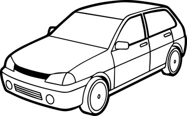 compact car outline coloring book page line art vector illustration