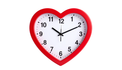 a heart shaped wall clock isolated on transparent background