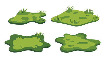 Obraz premium Collection of Four Vibrant Green Grass Patches with Varied Textures and Shapes for Graphic Design