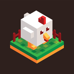 Isometric Chicken at the Farm Land