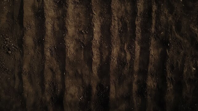 Top-down view of tractor plowing symmetrical rows in dark soil