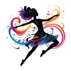 Musical Dance Silhouette Vector &ndash; Dancing Figure Formed from Notes and Flowing Lines