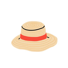 Summer beach fedora hat vector image, trilby straw panama hat illustration, isolated on white background, beige fedora hat clip art