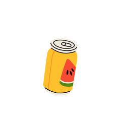 Soda drink, watermelon lemonade in tin. Fizzy carbonated berry flavored beverage, cold summer cocktail in aluminum can. Refreshment in metal jar. Flat vector illustration isolated