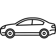 Car line art black icon on white background.