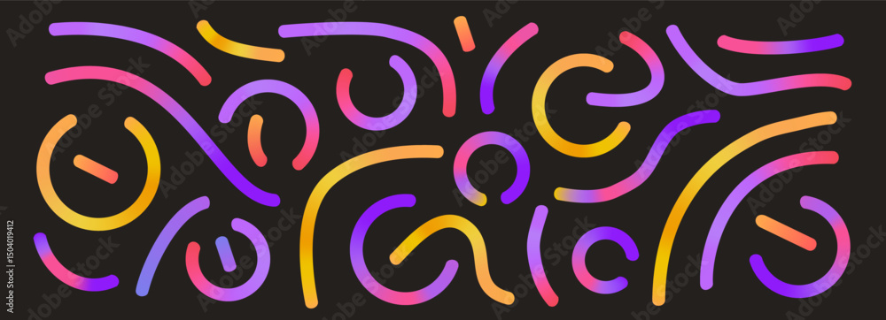 Aufkleber colorful gradient lines set. wavy abstract shapes collection. decorative semicircle doodles. vector 