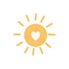 Cute sun icon with heart in center symbol