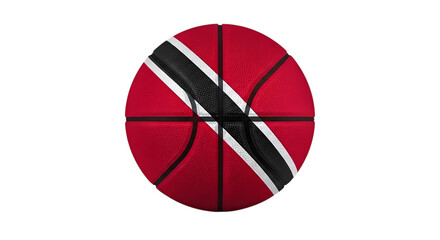 A basketball with the flag of trinidad and tobago on it against a black background in the center