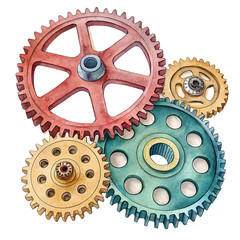 Watercolor Gears & Mechanic on transparent background
