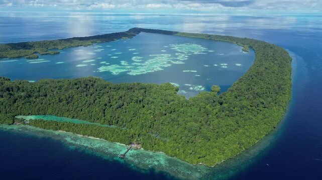 Kakaban, Indonesia: Aerial drone footage of the Kakaban island in the Derawan archipelago close to Maratua in Indonesia side of the Borneo island, Kalimantan. 