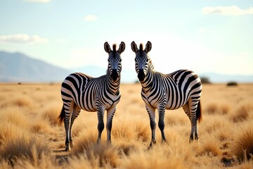 Zebra illustration. Zebra couple. Zebra in the grassland outdoors. Wildlife illustration.