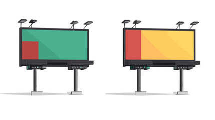Obraz premium Two Billboards with Green Teal and Red and Yellow Color Blocking Isolated on White Background Commercial Advertisement Space