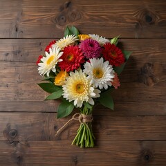 A bouquet on a wooden background