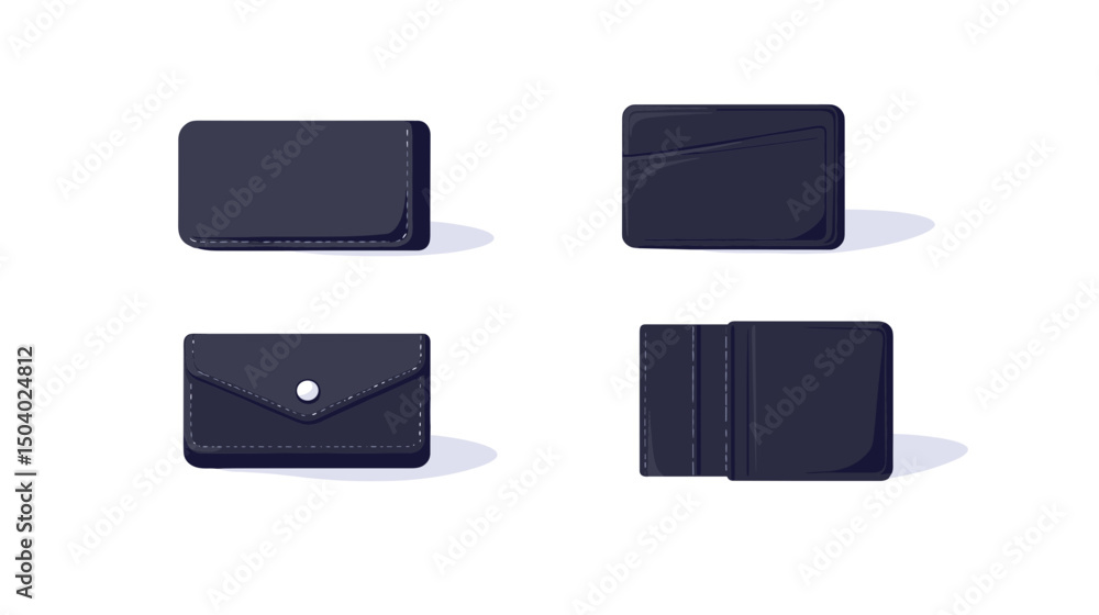 Poster various angles of pixel art wallets on a white background in minimalistic style