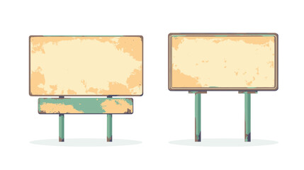 Obraz premium Weathered Blank Rectangular Signboards with Faded Paint in Rustic Style for Roadside Advertising Template on White Backdrop