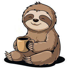 Sloth With Coffee Cup Cartoon Vector Icons Illustration art 