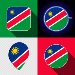 Naklejka premium Set of modern icons with the national flag of Namibia.