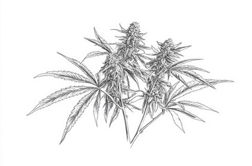 Fototapeta premium Technical line drawing of cannabis flower anatomy,
