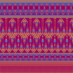 Traditional tribal textile art and geometric decorations blend together in this vibrant, seamless ethnic pattern design to create an elegant fashion print.