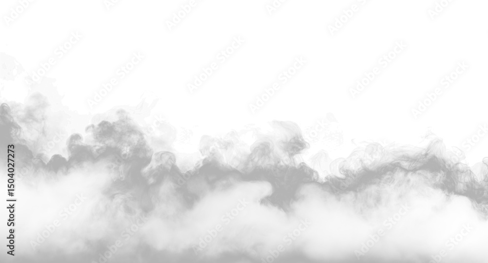 Poster white smoke rises in wispy, ethereal pattern against transparent background, creating mysterious and