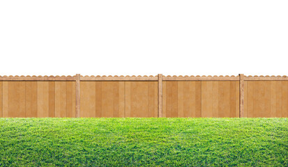 grass in backyard and wooden garden fence isolated on transparent background