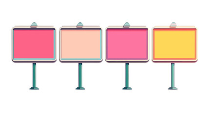 Four Colorful Retro Style Blank Signboards Illustration Isolated on White Advertisement Mockup for Outdoor Media
