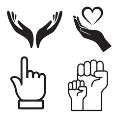 Obraz premium Hand Gesture Icons Set – Support, Care, Click & Unity Symbols in Vector Style