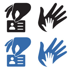 Fototapeta premium Hand Holding ID Card and Helping Hand Icon - Identity and Charity Symbol Vector