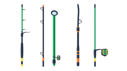 Illustration of Five Fishing Rods of Different Styles on a White Background Ideal for Angling and Outdoor Recreation