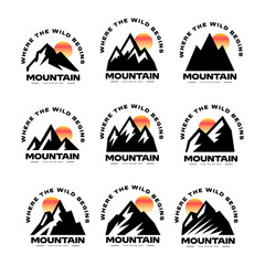 Mountain Logos with Sunset and Lettering