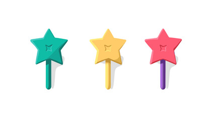 Obraz premium Pixel Art Stars in Turquoise Yellow and Red Isolated on White Background