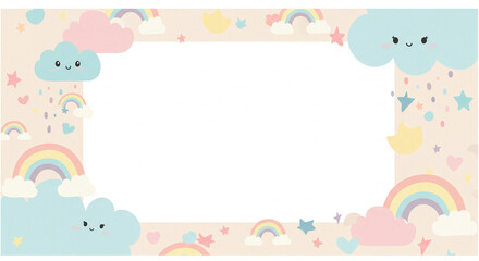 whimsical frame featuring fluffy clouds and vibrant rainbows, creating a cheerful and playful atmosphere